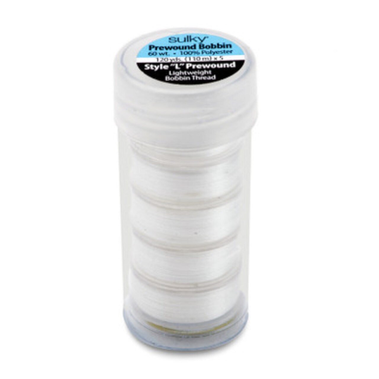 'L' Style Prewound Bobbin Thread - White - 91 yds. (5 Bobbins/Tube)